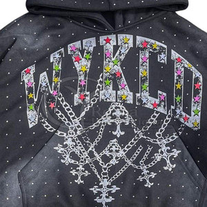 Sweat à capuche personnalisé pour homme, effet délavé, avec strass, coupe oversize, en polaire, vente en gros pour hommes - Product Image 4