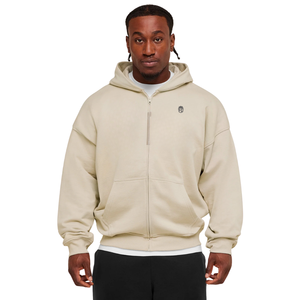 Sudadera con capucha y cremallera completa para hombre, estilo oversize, color gris guijarro, de forro polar grueso, corte relajado, estilo casual urbano. - Product Image 1