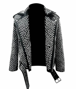Veste en cuir PU style punk pour homme avec rivets et strass, col rabattable, fermeture éclair, pour l'automne, coupe homme - Product Image 6