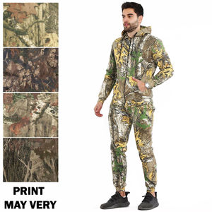 Custom Mens Camouflage Tracksuit Set <b>Full</b> <b>Zip</b> <b>Hoodie</b> Jogger Pants Woodland Camo Printed Streetwear OEM Manufacturer - Product Image 5