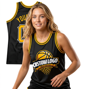 Camiseta de Baloncesto Sublimada Personalizada, Negra y Amarilla, Sin Mangas, Unisex, para Adultos, de Malla Transpirable, con Impresión del Logotipo del Equipo - Product Image 3