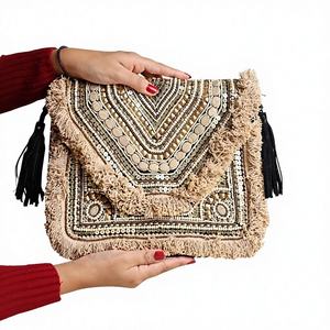 Bolso de Mano Tipo Clutch para Mujer, Estilo Bohemio Indio, Elegante, para Fiestas y Compras, Bordado, Hecho a Mano con Cuentas, Marca Guru - Product Image 1