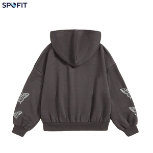 Sudadera con capucha gris personalizada con estampado gráfico de mariposa, estilo oversize, fabricante OEM - Product Image 2