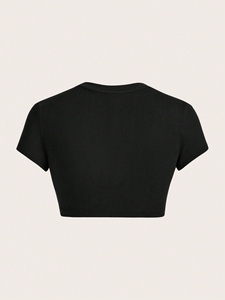 OEM Custom Fashion Y2K Print Women's Summer Cropped Top High Quality 95% Cotton 5% Spandex Casual women's shirt <b>Cheap</b> Crop Top - Product Image 4