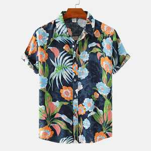 Chemises pour hommes à manches courtes, style plage hawaïen, décontractées d'été, en coton et polyester, à motif floral, à simple boutonnage - Product Image 3