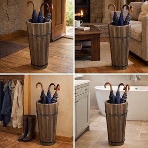 Porte-parapluies en bois naturel avec détails en métal pour l'organisation de l'entrée, garde les parapluies bien rangés, vente en gros depuis l'Inde - Product Image 6