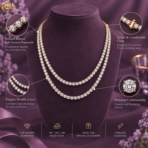 Collar de tenis de doble capa con diamantes cultivados en laboratorio |   Collar de Cadena de Diamantes de Dos Hileras Elegante en Oro Sólido de 9K, 14K y 18K - Product Image 5