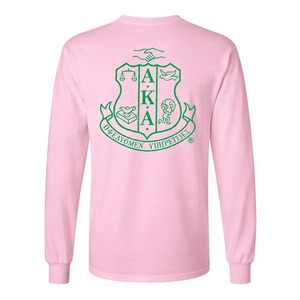 Sisterhood World Famous Crest <b>Long</b> <b>Sleeve</b> Tee for Women Pink Classic Greek Lettered <b>V</b>-<b>Neck</b> <b>Top</b> Stylish Sorority Apparel - Product Image 4