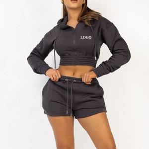 Conjunto de Shorts Deportivos para Mujer con Logotipo Personalizado al por Mayor / Conjunto Informal de Alta Calidad 100% Algodón con Sudadera Corta a Juego - Product Image 5