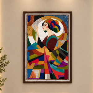 Art mural artisanal en marbre Pietra Dura – Portrait abstrait de femme, panneau de mosaïque géométrique en pierre de luxe - Product Image 5
