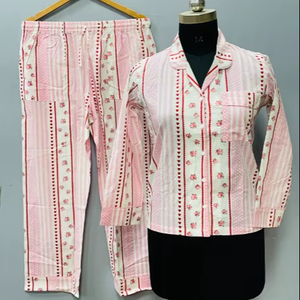 ชุดนอนผ้าฝ้ายพิมพ์ลายดอกไม้, ชุดนอน, ชุดนอนผู้ใหญ่, ชุดนอน, ชุดนอนสำหรับเจ้าสาว - Product Image 1