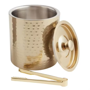 Cubo de hielo de acero inoxidable con tapa y colador, diseño moderno redondo, resistente al óxido, enfriador de bebidas para fiestas - Product Image 6
