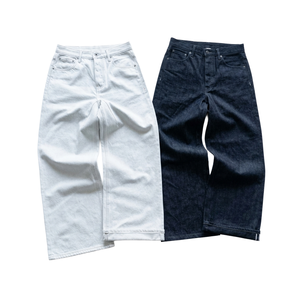 Jean en denim baggy à jambe large et droite, coupe vintage, noir et bleu, personnalisé par le fabricant, pour hommes, jean blanc - Product Image 1