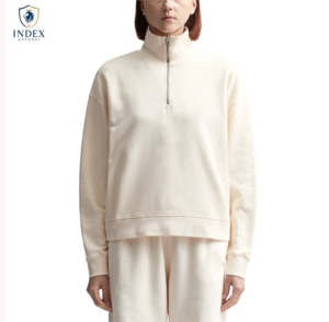 เสื้อสเวตเชิ้ตผู้หญิงแบบซิปครึ่งตัว สีครีมล้วน แขนยาว ทรงปกติ ระบายอากาศได้ดี เหมาะสำหรับใส่ในฤดูใบไม้ร่วง ยี่ห้อ Index Apparel - Product Image 1