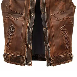 Premium <b>Men's</b> Distressed Brown <b>Leather</b> Vest Vintage Western <b>Waistcoat</b> with Hand-Stitched Details - Product Image 6