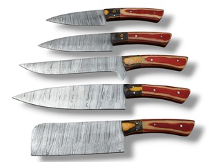 Juego de Cuchillos de Chef de Acero de Damasco de Cinco Piezas Nordic Forge con Mangos de Madera Pakka, Juego de Cuchillos de Cocina Hechos a Mano OEM Personalizados con Bolsa Enrollable - Product Image 4