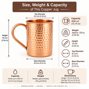 Taza Moscow Mule de Cobre Puro Martillado a Mano con Asa de Cobre, Vaso de Cobre de Calibre Grueso para Cócteles, Taza para Bebidas - Product Image 5