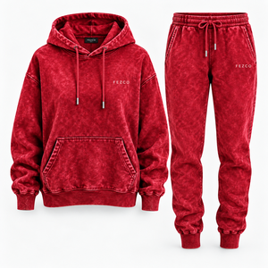 Ropa Deportiva Estilo Acid Wash, Traje Deportivo Personalizado con Bordado y Encaje, 100% Algodón Felpa, Otoño Invierno 2026, Estilo Vintage, Tallas Grandes - Product Image 3