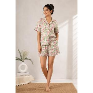 Ensemble de pyjama personnalisable en coton imprimé au bloc Lavinas pour femme, fait main en Inde, ensemble de détente à manches courtes, vêtements de nuit doux pour l'été, séchage rapide - Product Image 2