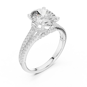 Bague de fiançailles en diamant de laboratoire ovale VVS E-F 2,5 carats, or massif 18 carats, certifiée IGI, à double sangle micro-pavée, bague fine - Product Image 4