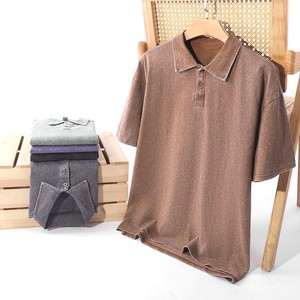 Camiseta polo de manga corta de algodón puro, lavada y desgastada, de 240g, con logotipo bordado personalizado, precio de fábrica de Bangladesh y China. - Product Image 5