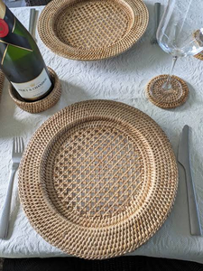 Handwoven Rattan Woven Plate 14 Inch Round Serving Tray for Restaurant Buffet Table Decor - Product Image 1