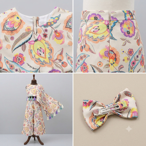 Luxury Children's Heavy Floral Printing Work 100% Cotton Palazzo With Crop Sleeveless <b>Top</b> 2 Pcs Set For 2 To 10 Yr Kids Girls - Product Image 3
