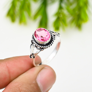 Pink <b>Quartz</b> 925 Silver Luxury Gemstone <b>Rings</b> for Party Occasions - Product Image 4