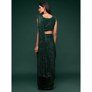 ชุดผ้าส่าหรีพร้อมเสื้อออกงานเลี้ยงสีเขียวปักเลื่อมน่ารัก - Product Image 2