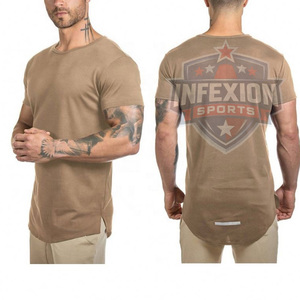 <b>Men's</b> <b>Slim</b> <b>Fit</b> Long Solid Color Short Sleeve T-<b>Shirt</b> O-Neck Casual Knitted Printed Front Logo - Product Image 2