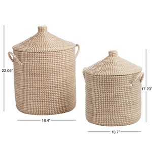 Juego de 2 cestas de mimbre blanco y natural con tapa, cestas de almacenamiento hechas a mano, venta al por mayor, ecológicas, hechas en Vietnam - Product Image 3