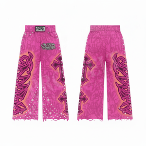 Pantalon de survêtement tendance à taille haute, coupe large, ourlet effiloché, style urbain, personnalisable en couleur et taille, en molleton de coton - Product Image 3