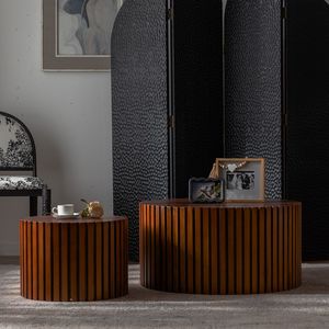 Round Wood <b>Coffee</b> <b>Table</b> for <b>Small</b> Space Apartments Living Room No Assembly Required - Product Image 1