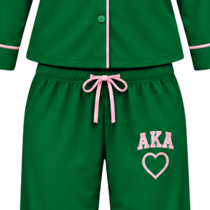 Ensemble de pyjama brodé vert 1908 pour femme avec chemise de nuit boutonnée à bordure contrastante rose et pantalon long confortable assorti - Product Image 5