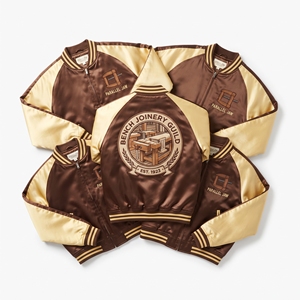 Factory Direct Navy Silver Satin Varsity Jacket Snap Button Custom Embroidered Azimuth Navigation Collective Baseball <b>Coat</b> - Product Image 4
