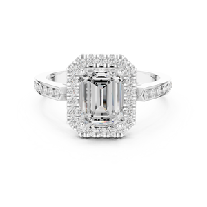 Classic Engagement Wedding Anniversary Halo Rings 2 CT E Color VS1 Emerald Cut Lab Grown Diamond 14K Solid Gold Ring - Product Image 6