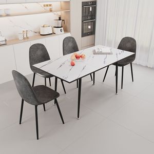Set Tavolo da Pranzo Allungabile in MDF da 47 e 63 Pollici con Sedie, Bianco e Grigio, per 2-6 Persone, Elegante Arredamento per Sala da Pranzo - Product Image 4