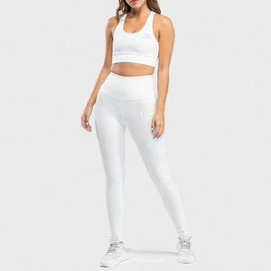 White Seamless Plus Size Yoga Set Racerback Crop <b>Top</b> High Waist Full Length Leggings Two Piece Spandex Polyester Anti-Wrinkle - Product Image 1