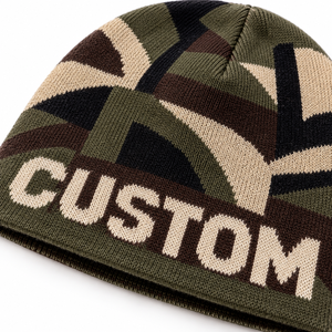 High Quality Acrylic Custom Abstract Camo <b>Knit</b> Beanie Unisex Green Brown Geometric <b>Pattern</b> Winter Hats Wholesale Streetwear Caps - Product Image 6