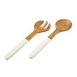 Ensemble de couverts classiques en bois avec manche en béton argenté, comprenant fourchettes et cuillères en bois, de haute qualité pour la cuisine et la découpe de fromage - Product Image 4