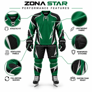 Ensemble Maillot et Pantalon de Hockey sur Glace Personnalisé en Gros, Respirant, Vert, 100% Polyester, Maille Tricotée Air-Knit, Unisexe, Kit d'Équipe - Product Image 6