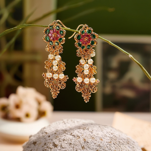 Antique Cluster Flower Ear Chains-Vintage Fashion Earrings - Product Image 3