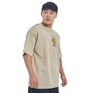 T-shirt à col rond et épaules tombantes en jersey respirant 100 % coton, sur mesure, vente en gros pour fabricants de vêtements, pour hommes, grandes tailles, devant - Product Image 3