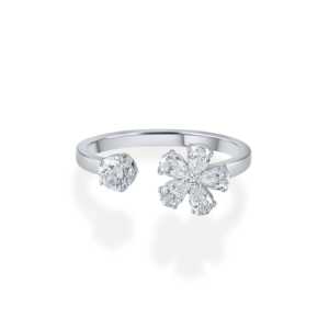 Purecarat <b>Open</b> Floral Geometric Minimalistic Multi-Stone Diamond <b>Ring</b> - Product Image 1