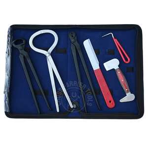 Kit d'outils de fermeur équin avec testeur de douleur au sabot, couteau à sabots, coupe-ongles noir, extracteur de clous, polisseur double face et outil de ramassage - Product Image 1
