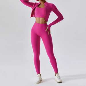 New Custom Made Breathable Yoga Set For Women <b>Top</b> Seller Plain Color Woman Yoga Set Made In Best Material Yoga Sets OEM - Product Image 4