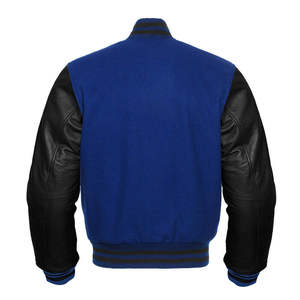 Veste universitaire bleu royal pour homme avec manches en cuir PU noir, col montant, coupe décontractée, couleur unie, fermeture à boutons - Product Image 2