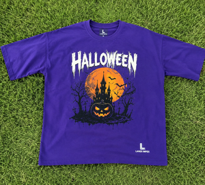 Men's Gothic Halloween T Shirt Purple Graphic Tee Pumpkin Castle Moon Bat Print Oversized Short Sleeve Cotton Casual Streetwear - Product Image 6