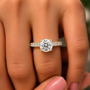 Bague de fiançailles solitaire pavée de diamants ronds cultivés en laboratoire de 1,54 carat, or massif 14 carats, style vintage, certifiée IGI - Product Image 3