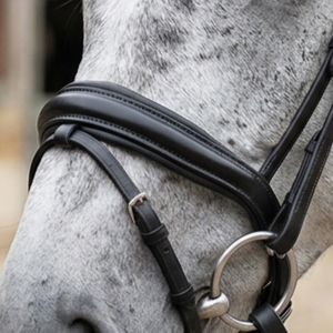 Bridon de dressage anatomique en cuir noir de qualité supérieure avec nezier rembourré en néoprène doux et frontal en cristal transparent de grande taille - Product Image 4